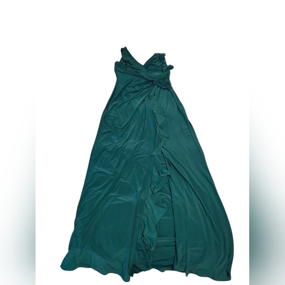 Lauren By Ralph Lauren Evening Green Sleeveless V-Neck Ruffle Slit Dress Sz 14P